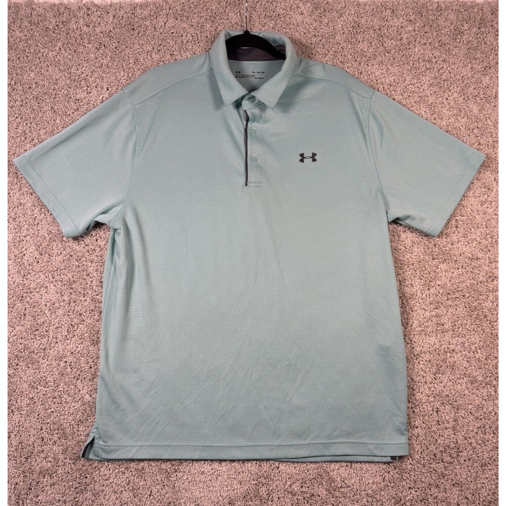 Under Armour Polo Shirt Men XL Blue Solid Short Sleeve Tennis Golf Casual *